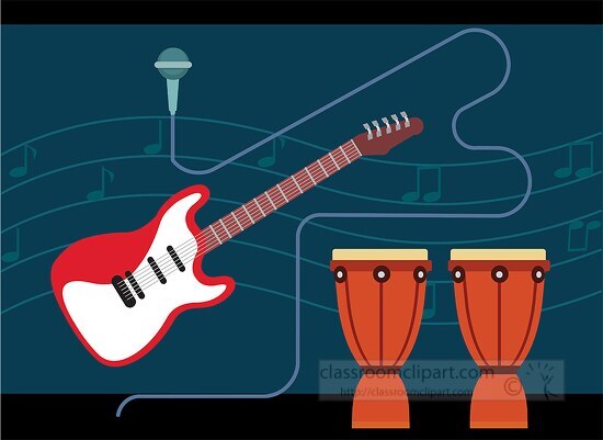 flat illustration of musical instruments drum with guitar clipar