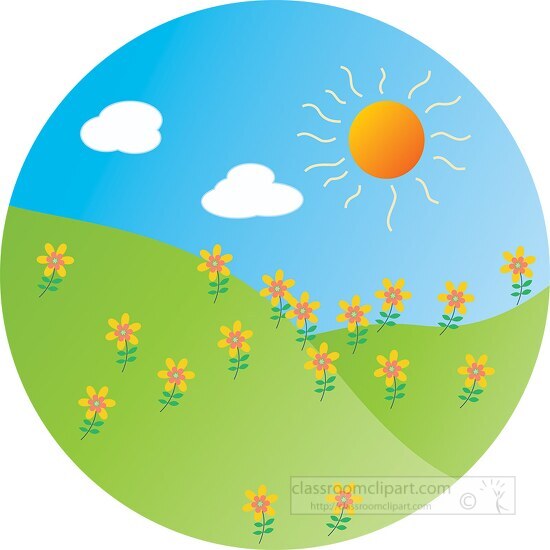 flowers green hills sun clipart 17