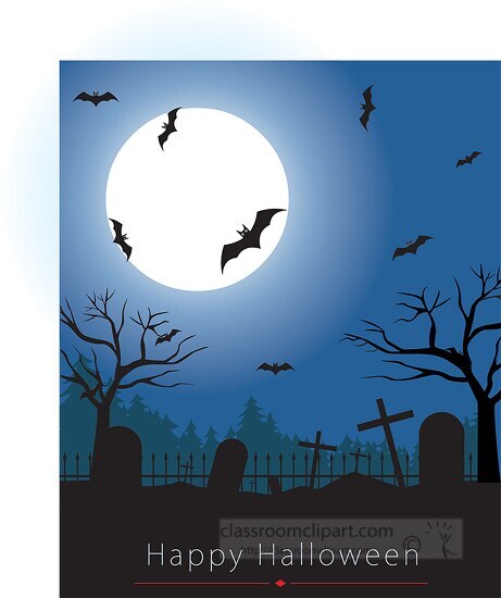 flying bats on graveyard moon in background happy halloween clip