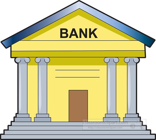 front of bank building money clipart