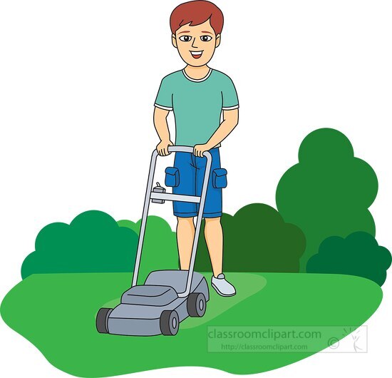 girl mowing lawn clipart free