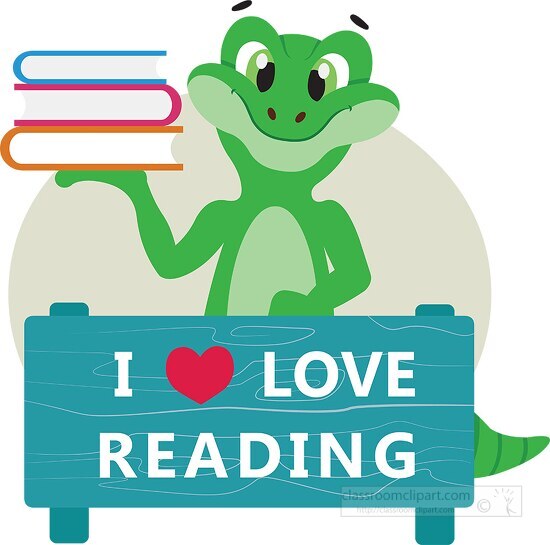 gecko character with books and poster i love reading  reptile cl