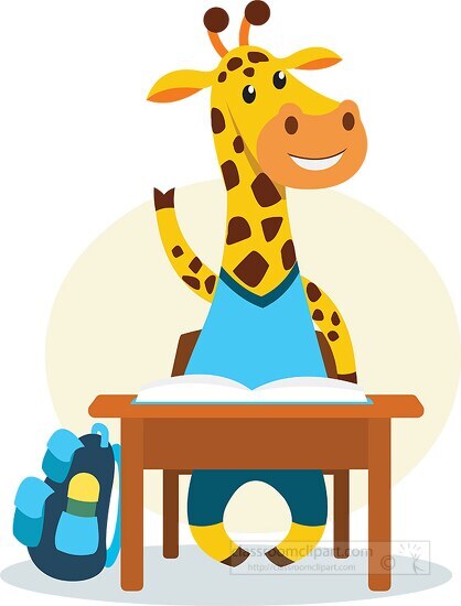 giraffe character raising hand in the classroom school clipart