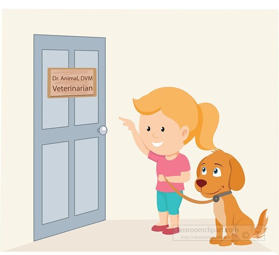 girl and dog entering veterinarian office clipart 8420.eps