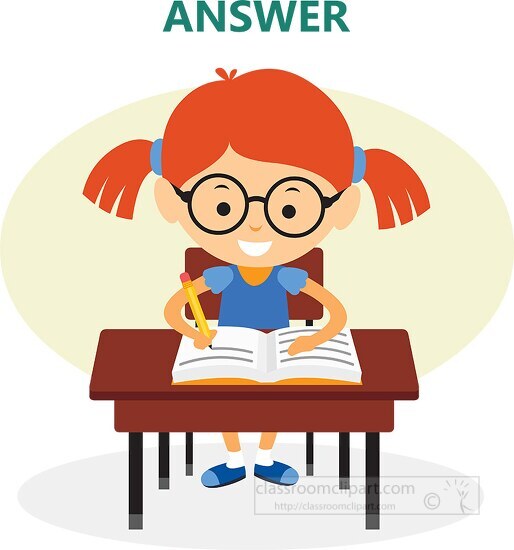 girl answer in notebook in the classroom school clipart