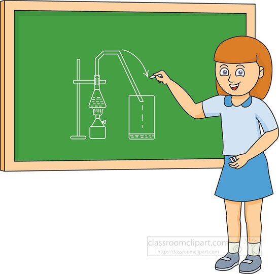 girl drawing chemistry picture on chalkboard