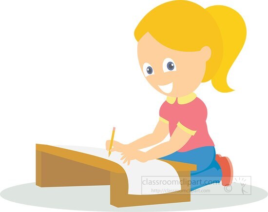 girl drawing on desk clipart