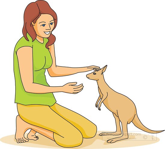girl feeding kangaroo australia clipart
