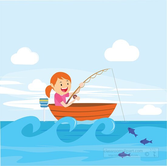 Fishing Clipart-girl fishing in the ocean clipart