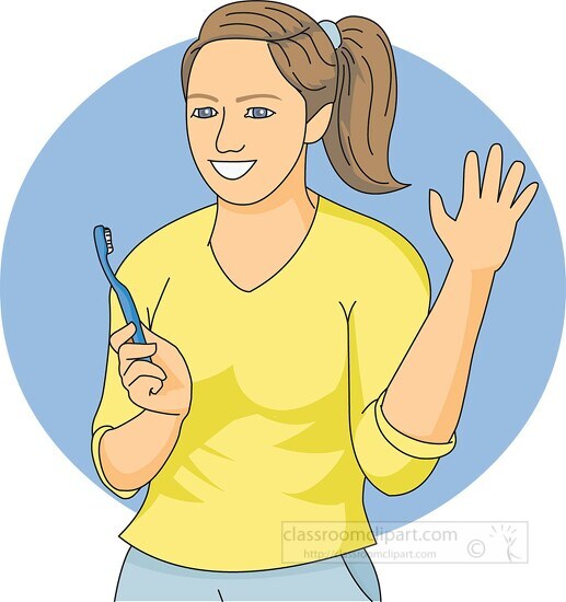 girl holding a toothbrush clipart