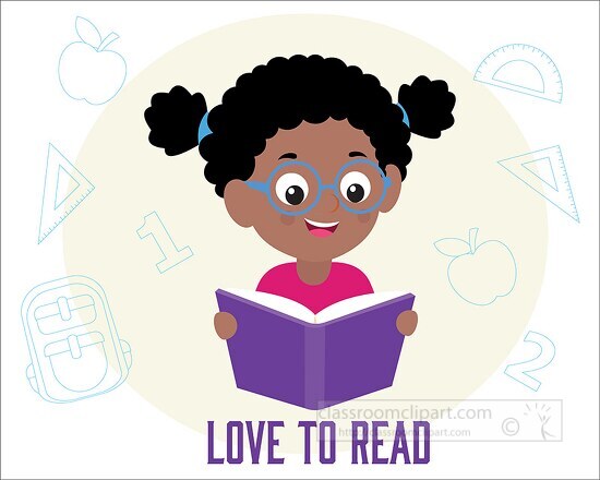 girl holding book with love to read sign clipart