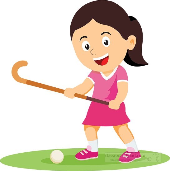 Girl holding hockey stick playing field hockey clipart