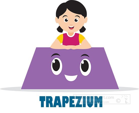 girl holds trapezium cartoon shape geometry character clipart