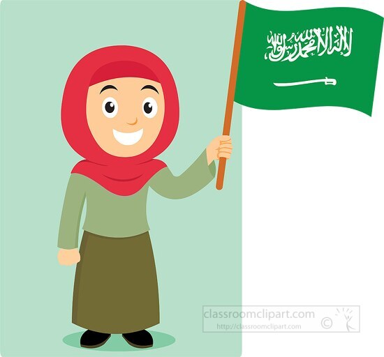 girl in traditional costume with flag saudi arabia clipart