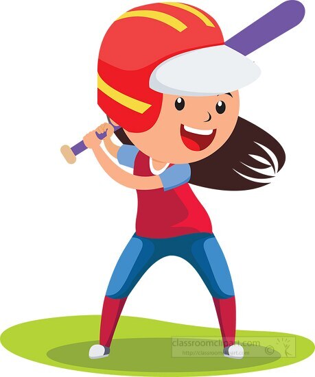 girl in uniform at bat playing softball clipart