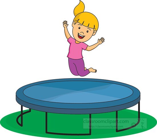 girl jumping playing on trampoline clipart