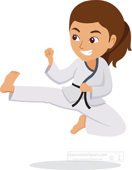 girl kick jump practicing karate clipart