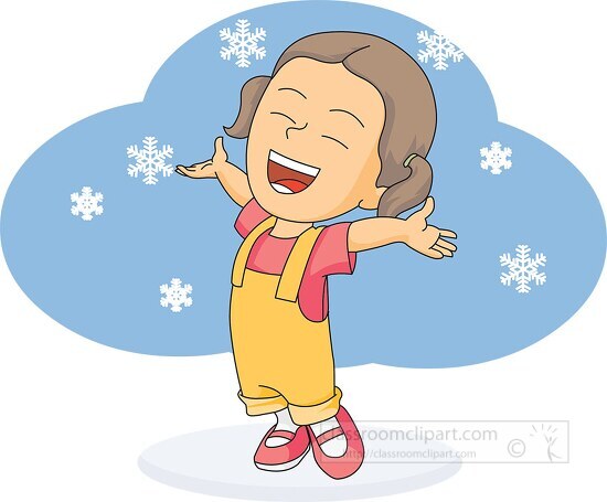 girl laughing in snowfall in winter