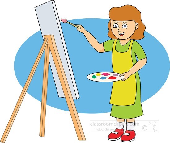 Girl Painting with Easel Clipart