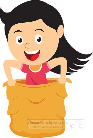 girl participating in sack race outdoor clipart