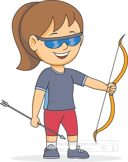 girl practicing archery with bow and arrow clipart