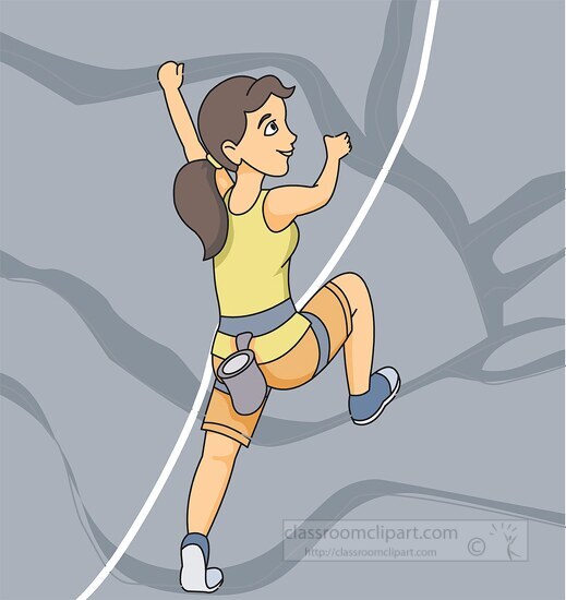 girl rock climbing wearing safety gear clipart