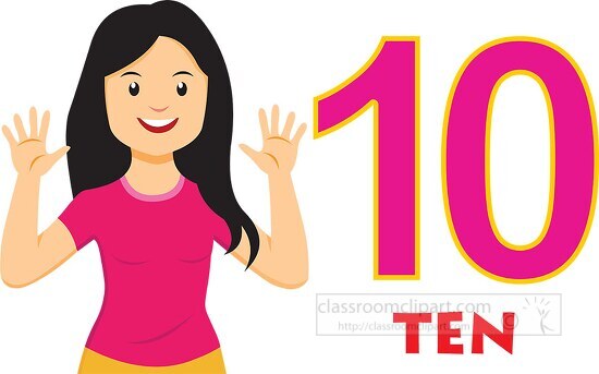girl showing and saying counting number 10 clipart
