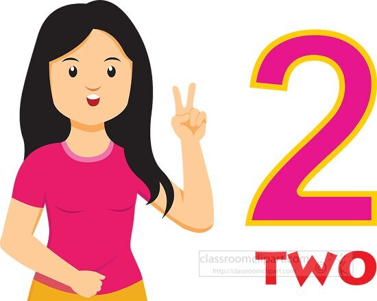 girl showing and saying counting number 2 clipart