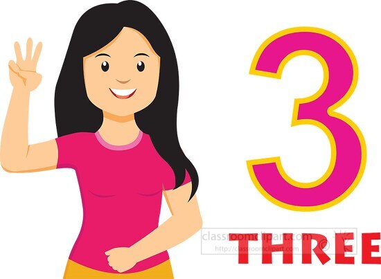 girl showing and saying counting number 3 clipart