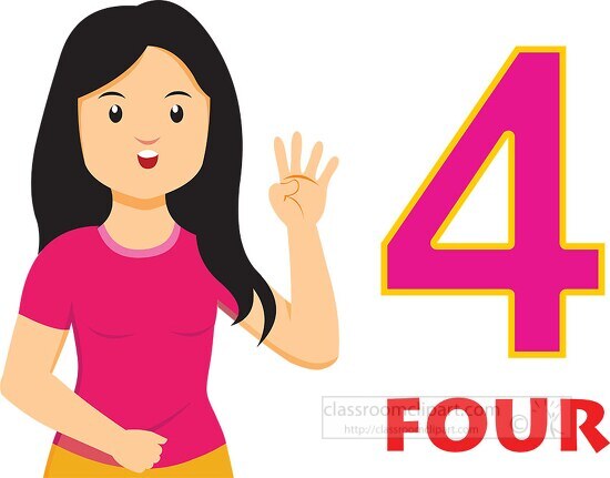 girl showing and saying counting number 4 clipart