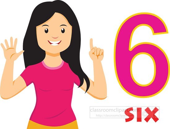 girl showing and saying counting number 6 clipart