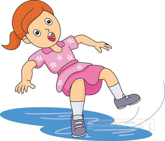 girl slips and falls on water clipart