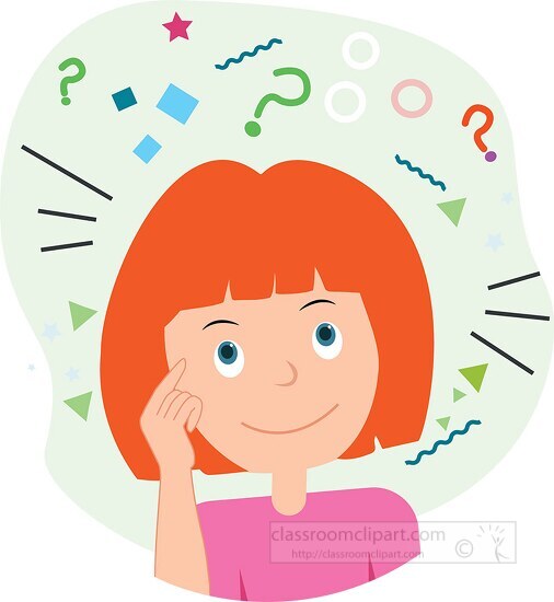 girl student with symbols representing thoughts clipart