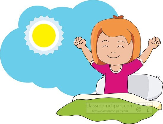 Children Kids Clipart-girl waking up and stretching in the morning