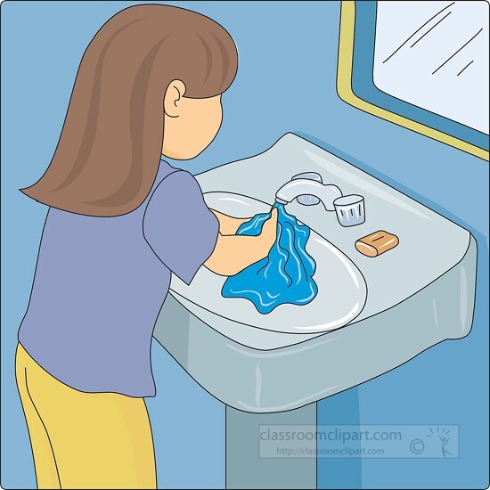 girl washing her hands in sink clipart