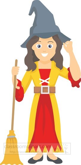 girl wearing friendly halloween witch costume clipart