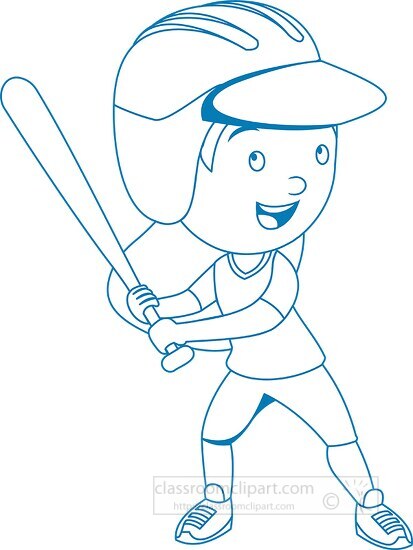 girl wearing helmet playing softball sports blue outline clipart