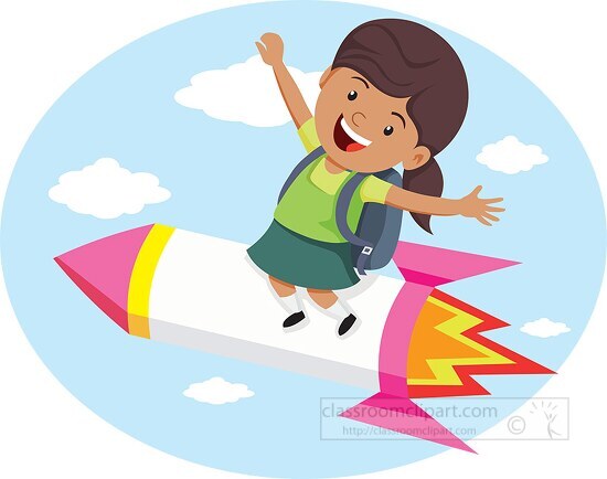 girl with her bag pack going school on rocket clipart