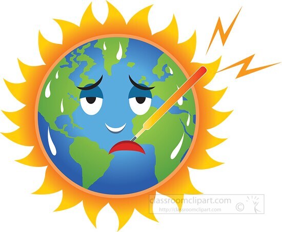 global warming earth character measuring temprature clipart