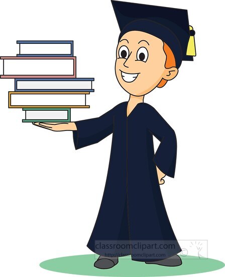 Graduation Clipart-graduate with cap gown balancing stack of books