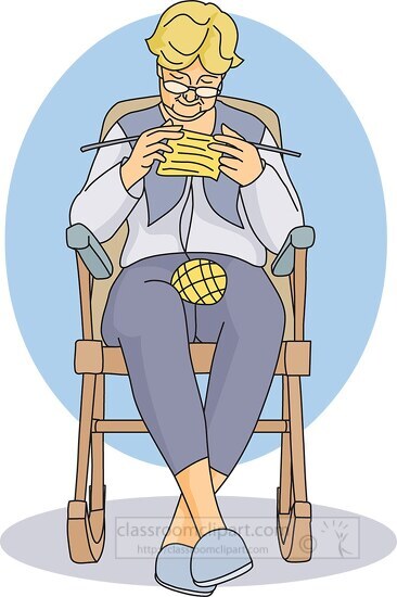 grandmother knitting in rocking chair