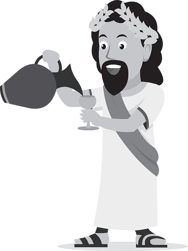 greek emperor pouring ceramic drinking vessel gray clipart