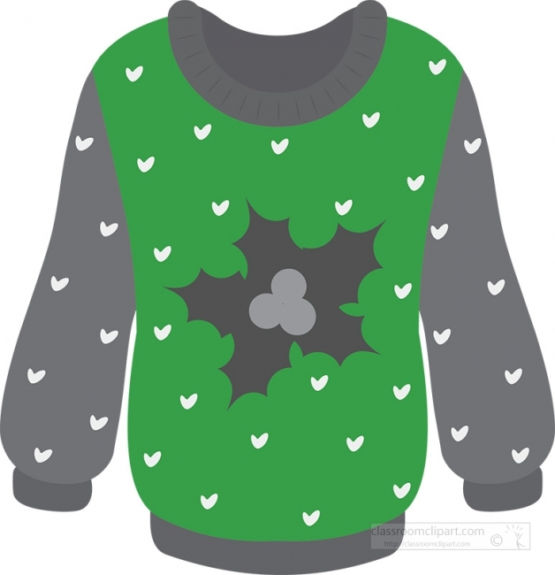 green christmas sweater with large holly gray color