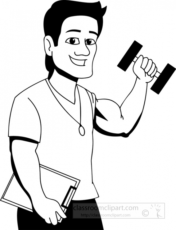 gym trainer black white clipart