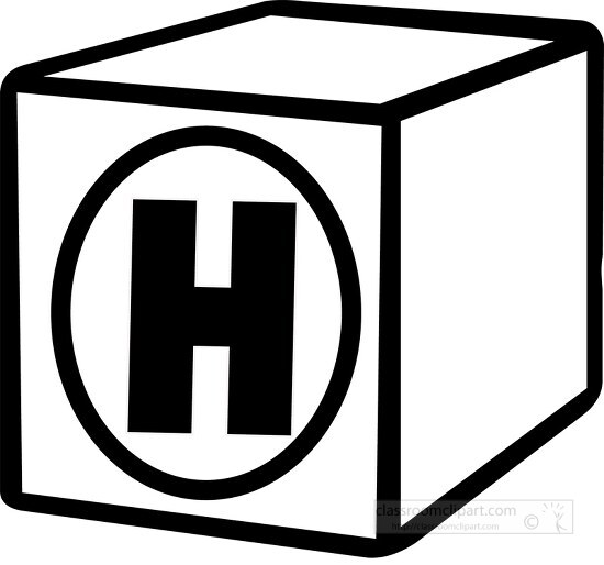 H alphabet block black white clipart