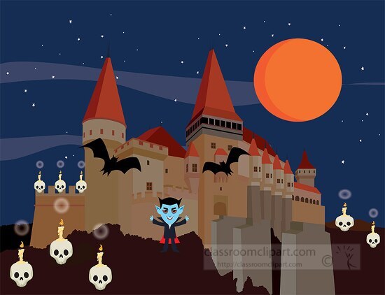 halloween castle in transylvania with dracula clipart
