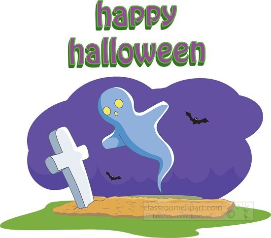 halloween ghost at graveyard 04 clipart