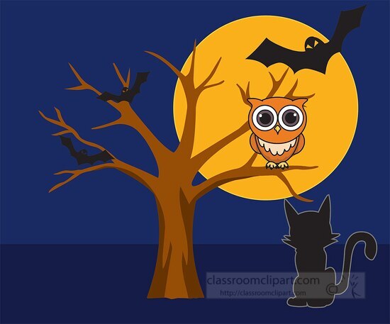 halloween-pumpkins-with-owl-bats-cat-55