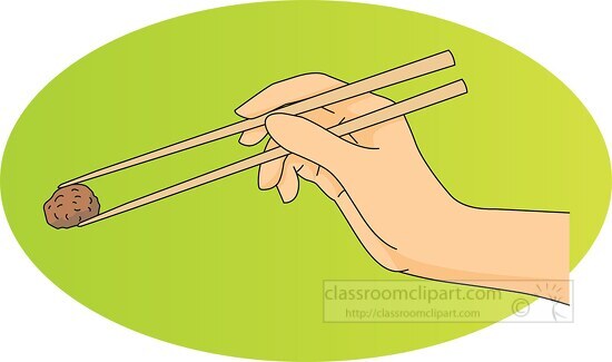 hand chopsticks picking up food green background clipart