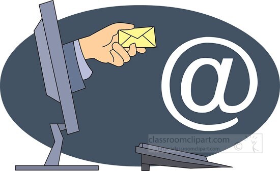 hand coming out of computer screen with email clipart